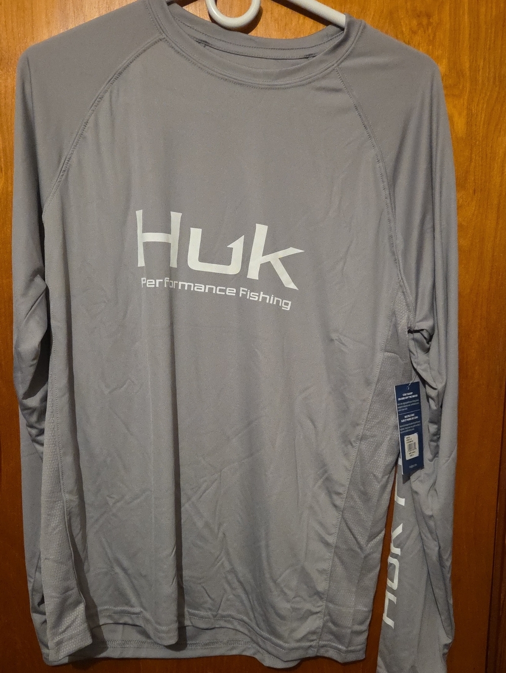 Huk Long-Sleeve Performance Fishing Shirt — Gray with White Logo